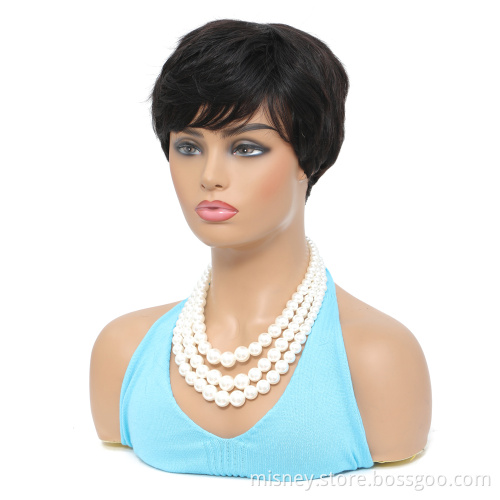 Human Hair Short Cheap Bob Wig With Bangs Non Lace Front Wigs For Women Natural Color Full Machine Made Wig